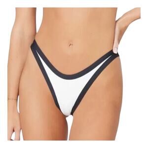 L Space Foley Bitsy Cut White Ribbed Swim Bottom Stretch Women's Size Large NWT